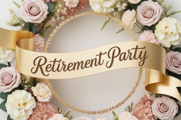 Elegant Retirement Party Banner with Beautiful Flowers and Gold Decorations