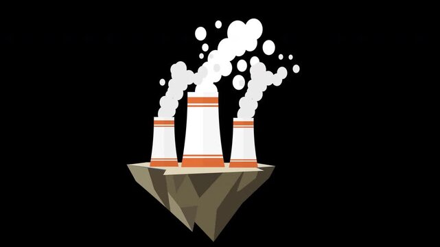 Industrial factory chimneys emitting smoke air pollution animation