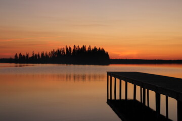 Fototapeta premium Dock At Sunset, Elk Island National Park, Alberta