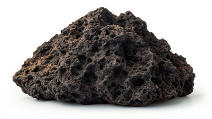 Rock fragment with porous texture found on volcanic terrain in a natural setting during daylight hours