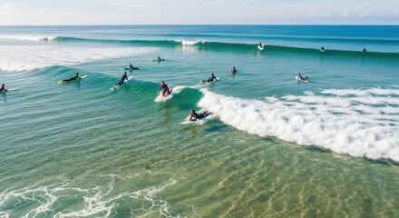 Surfing camaraderie on tropical waters, enjoying the sun and the sport of riding waves with