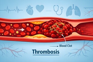 Blood Clot Thrombosis Inside Artery flat vector medical illustration 