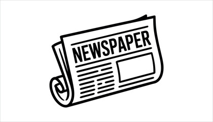 Rolled up newspaper with headline text black and white media white background.