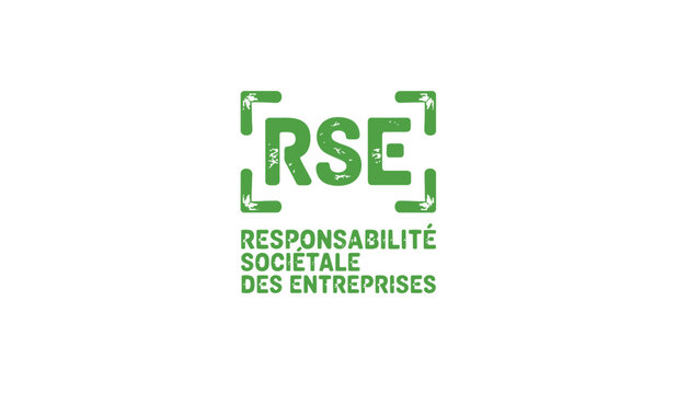 A green logo for Responsabilit&eacute; Soci&eacute;tale des Entreprises on a white background silhouette