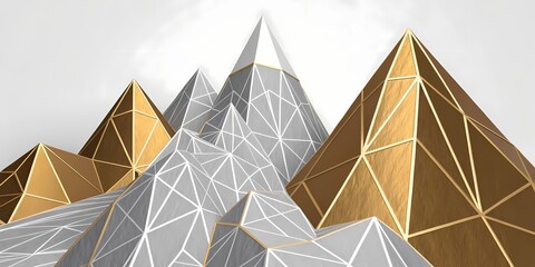 Abstract Polygonal Mountains
Mountains made of polygonal shapes with metallic textures and golden accents, modern abstract style.