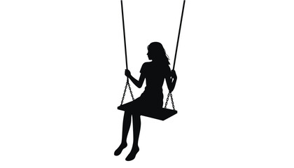 A serene woman in silhouette sitting peacefully on a swing in a beautiful outdoor setting silhouette