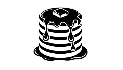 A stack of pancakes with syrup and butter on top in silhouette mode