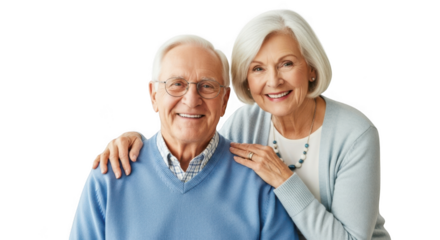 Elderly couple smiling, isolated on transparent background