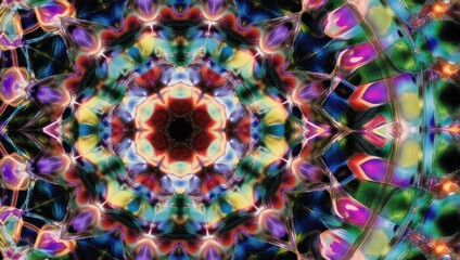 Vibrant kaleidoscope pattern with intricate details and symmetrical design.