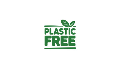 A green plastic free logo with leaves on a white background silhouette