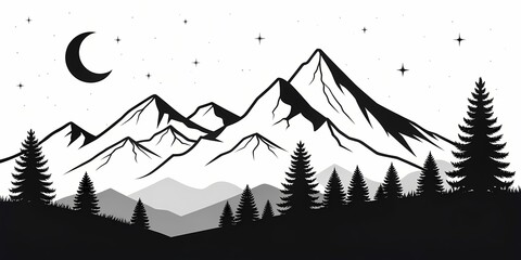 Minimalist Monochrome Mountains
Simple black-and-white mountain silhouettes with clean lines and negative space composition.