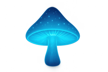 Glowing magic mushroom with blue bioluminescent light