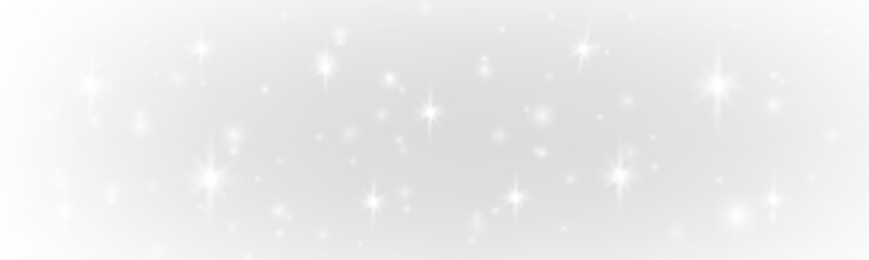 Silver dust sparkles with glitter, shimmer, sparkle across glowing bokeh blur. Twinkling particles, light trails, bright highlights magical Christmas, New Year festive glow. PNG vector illustration.