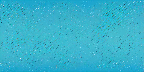 A blue grunge painted wall texture features abstract aqua water drops and wet rain droplets on a clear glass surface with fresh liquid bubbles