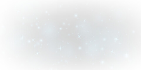 Blue glowing dust sparkles with glitter and shimmer across soft bokeh. Twinkle, sparks, luminous highlights, and flare form magical holiday light. Christmas png vector illustration.