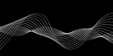 Abstract black and white wave background featuring a vector design of flowing lines and curved patterns to create a motion art backdrop for business and technology wallpaper © MRIDUL