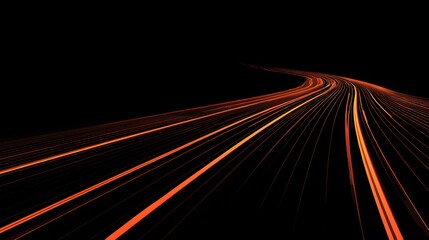 Abstract view of vibrant orange light trails curving against a black background