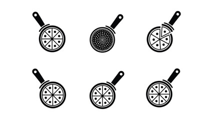 A collection of pizza cutter icons with different designs and one slice removed.