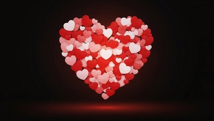 3D Red Heart Shape Made of Pink and Red Love Hearts on Black Background for Valentine's Day