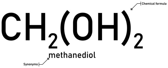 Methanediol chemical formula with callout titles