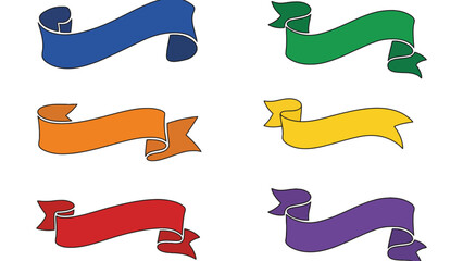 A collection of six colorful banners arranged in two columns on a white background.