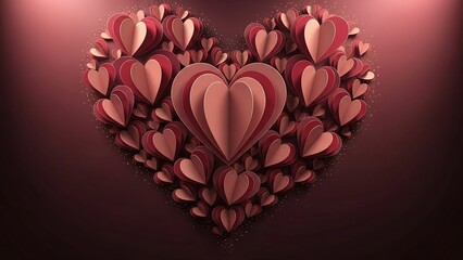 3D Red Heart Shape Bouquet with Glitter on Dark Pink Gradient Background for Valentine's Day