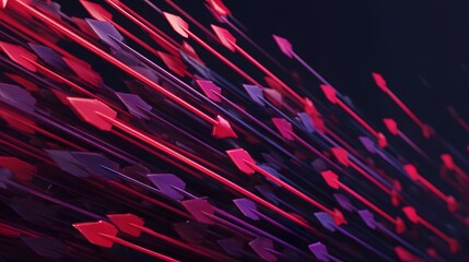 Animated arrows in red and purple stream diagonally against a dark background