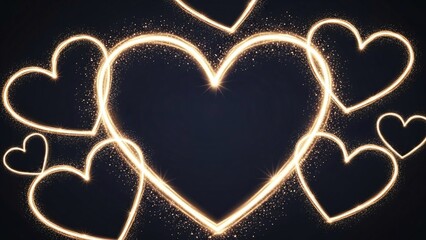 Glowing Neon Hearts Love Symbol on Dark Background for Valentine Romance