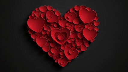 3D Red Hearts Love Shape on Black Background for Valentine's Day Romance