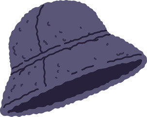 Winter wardrobe warm bucket hat, cold season apparel. Cold weather clothes cartoon item, winter wardrobe warm apparel vector element. Autumn or spring warm headwear bucket hat sticker or accessory