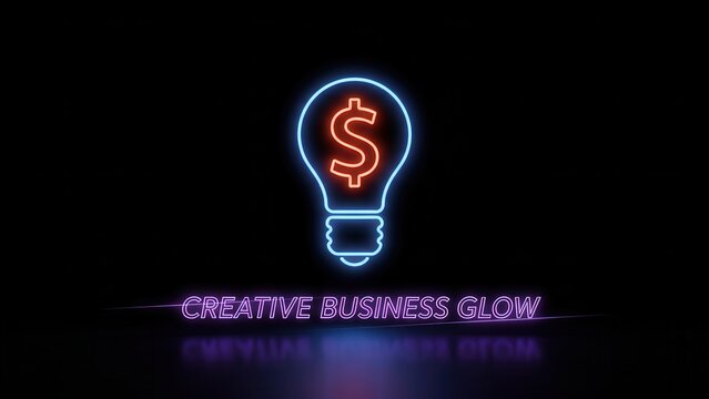 Neon illuminated dollar sign lightbulb for creative business ideas and financial success strategy - Powered by Adobe