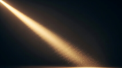 Illuminated by a golden beam of light against a dark background, a spotlight shines, creating a magical, atmospheric effect with dust particles dancing in the glow