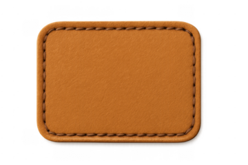 Blank leather patch with rustic stitching on transparent background