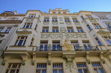 Czech Republic, Prague September 7, 2025, historic facade of a tenement house in Prague