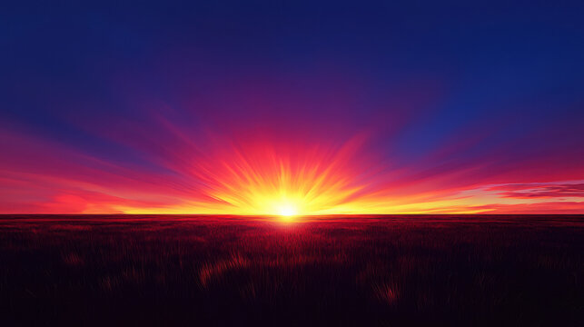 Breathtaking Sunrise Over Open Field with Vibrant Color Gradiation