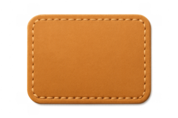 Blank brown leather patch with stitches on transparent background