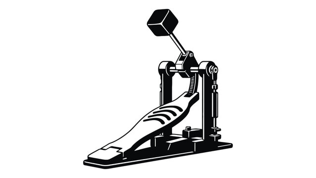 A black and white illustration of a bass drum pedal on a white background.