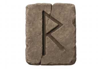 Raido rune carved in ancient stone on transparent background