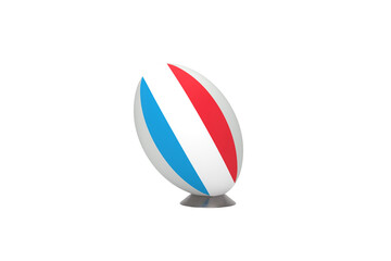 Rugby ball with the Luxembourg national flag on a kicking tee isolated on grey