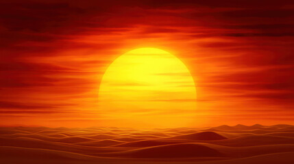 Stunning Sunset Over Tranquil Desert Landscape With Golden Horizon