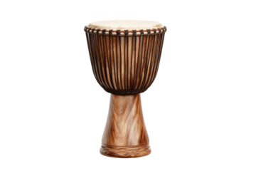 Carved wood djembe drum, light skin head, on black