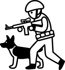 SVG vector illustration of soldiers and dogs.Soldier and Dog Embrace for Courage and Comfort