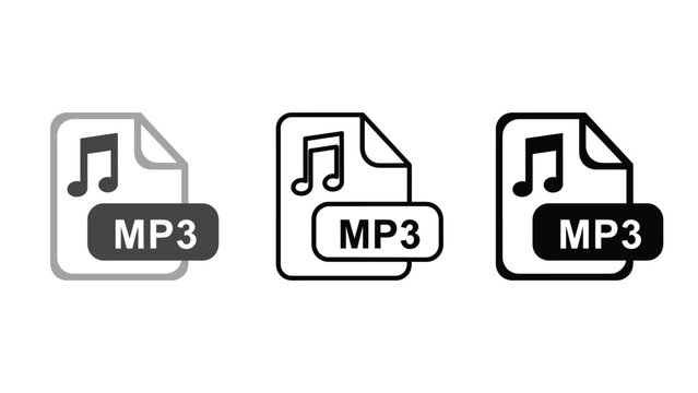 Three icons represent an MP3 audio file with a musical note.