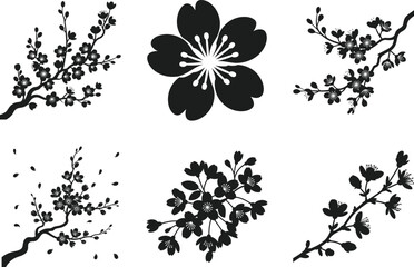 Cherry Blossom Silhouette Vector Set Floral Branches