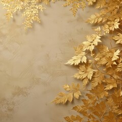 Delicate gold leaf design on textured washi paper background,  abstract background,  metallic