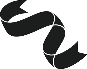 Black ribbon vector graphic with flowing curves and pointed ends banner white