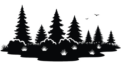 A serene forest landscape with trees and birds in a peaceful setting