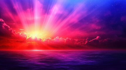 Vibrant Sunset over Calm Ocean with Dramatic Cloud Patterns