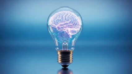 Digital Brain Glowing Inside a Light Bulb, Symbolizing Innovation, Ideas, and Intelligence