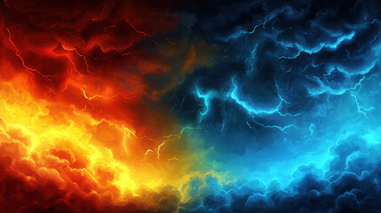 Intense Colorful Stormy Sky with Dark Clouds and Electric Lightning